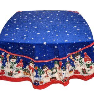 Bardwil Seasons Snowman 68” Round Cotton Blend Christmas Winter Tablecloth
